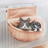 CanadianCat Company ® | Katzen Kuschelsack für Heizkörper | Beige | Liegemulde mit verstellbaren Bügeln