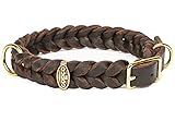 CopcoPet - Fettleder-Halsband, Braun, 15 mm Breite, 30-34 cm Halsumfang, geflochten mit Dornschließe, geflochtenes Hundehalsband, Handarbeit aus Deutschland, hochwertiges Rindsleder