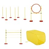 Pawhut Hunde Agility Hürden Set, Hundetrainings-Set, Hindernislauf, Kunststoff, Polyester, Gelb, 128 x 23 x 9-100 cm