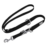 DDOXX Hundeleine Nylon, 3fach verstellbar, 2m | für kleine & große Hunde | Doppel-Leine Zwei Hund Katze Welpe | Schlepp-Leine groß | Führ-Leine klein | Lauf-Leine Welpen-Leine | S, Schwarz