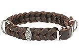 CopcoPet Fettleder-Halsband geflochten mit Dornschließe, geflochtenes Hundehalsband, Handarbeit aus Deutschland, hochwertiges Rindsleder (30-34 cm 15 mm verchromt, Braun)