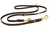 CopcoPet - Fettlederleine, Braun 2 m x 10 mm, 3-Fach verstellbare Hunde-Leine aus Leder mit Messing Karabinern, geflochtene Hunde-Führleine für kleine Hunde.