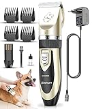 Wilktop Schermaschine, Profi Elektrische Schermaschine Hund Tierhaarschneider Wiederaufladbare Akku Clipper Rasierer mit 4 Aufsätze für Hund und Katze Trimmer (Gold)