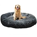 KongEU Deluxe weich Hundebett Sofa waschbar Rundes Plüsch Hundekissen Katzenbett in Doughnut-Form für große und extra große Hunde,Wasserfeste Unterseite-XXL:120CM-dunkelgrau