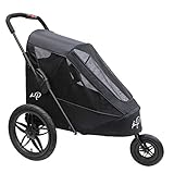Petique Breeze Große Hundebuggy Hundewagen wandelbar Fahrradanhänger für Hunde mit Luftreifen, Schwarz