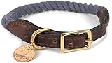 Puccybell Hundehalsband aus geflochtenem Seil und Leder, Nautisches Design, Tau Halsband für Hunde HB002 (S, Grau)