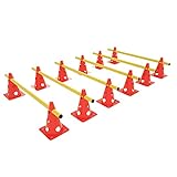UISEBRT 6er Sports Steckhürdenset 12 Kegel + 6 Stangen Agility Hürden Steckhürden Set, Koordinationstraining für Kinder Hunde Teamsport Fussball, Multifunktionskegel Höhe: 32 cm, Stange: 100 cm