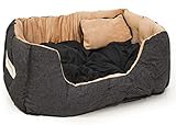 EYEPOWER Katzenbett Hundebett 50x45x18 cm Katzenkissen Hundekissen Waschbar Tierkissen Tierbett Innenkissen Schwarz-Beige