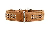 HUNTER DIAMOND ELK PETIT Hundehalsband für kleine Hunde, Leder, Elchleder, weich, Strasssteine, 42 (S-M), cognac