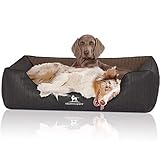 Knuffelwuff Orthopädisches Hundebett Rough Road aus laser-gestepptem marmoriertem Kunstleder XL 105 x 75cm Schwarz/Braun