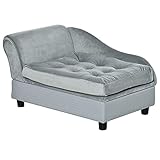 Pawhut Haustiersofa mit Matte, Hundebett, Hundematte, Hundesofa mit Lagerraum, Naturholz+Plüsch, Hellblau, 76 x 45 x 41,5 cm