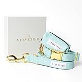 VELVETIER® Paris | Halsband Hund im Set mit Leine & Beutelspender | Veganes Leder | Hunde Halsbänder, Hundehalsband | Hundeleine 2m, Hundeleine mit Halsband | M/L: 40-64cm