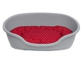 adena Hundekorb 92 x 61 cm warmgrau + Kissen Tupfen rot