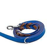 Michur Charly Twist Braun Blau Leine 2m, 3 Fach verstellbar, Hundeleine Leder, Lederleine Hund, PASSEND ZUM Halsband Charly, Braun, Leder