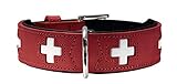 HUNTER SWISS Hundehalsband, Leder, hochwertig, schweizer Kreuz, 50 (S-M), rot/schwarz