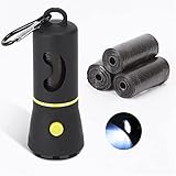 Nobleza Hundekotbeutelspender mit LED-Taschenlampe und Karabiner Haken, Hundekotbeutelspender für Leine mit 3 Rollen Biologisch Abbaubare Hundekotbeutel (1 Stück, Schwarz)
