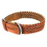 Monkimau Halsband für Hunde aus echt Leder geflochten verstellbar M 35-43cm