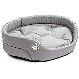 Hundebett | Oval Hundekissen für Kleine Hunde oder Katzen | Kratzfest Hundeliege mit Kissen | Hundekorb | Waschbar Polyester | Große: S (46x40 cm) | Farbe: Grau