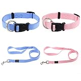 AMATHINGS Welpen Set (Puppy Set) Welpenhalsbänder und Leine in Hellblau und Hellrosa Welpenhalsbänder & Leine