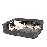 JAMAXX® Premium 2-in-1 Sofa orthopädisch Memory Foam Kissen mittelgroße Hunde Visco Matratze Flauschig Kuschelig - Hundebett Waschbar, VISCO Polster abnehmbar PDB3014 M anthrazit grau Sherpa Lammfell