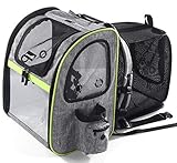 pecute Haustier Rucksäke für Hund und Katzen mit Front Opening Transparente Fenstertaschen,Tragbare und Erweiterbare Outdoor Faltbarer Raum Tragetasche Grau(maximale Last 6kg)