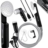 KESSER® Campingdusche mit Akku Tauchpumpe Handbrause 2X 2200mAh-Lithium-Akku, USB-Ladekabel, für Camping Garten - Auto - Outdoor, Hundedusche, Autoreinigung,+ Tragetasche, 12V Pumpe, Schwarz/Grau