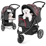 TOGfit Pet Roadster - Luxus Hundewagen & Haustier Buggy bis 32 kg - große Räder, flexible Schieberhöhe, inkl. Liegematratze, klein faltbar - Schwarz
