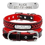 Didog Hundehalsband aus geflochtenem Leder, mit Gravur und personalisiertem Namensschild für kleine, mittelgroße und große Hunde, Rot, Größe XS