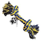 Hundespielzeug Seil mit 2 Knoten für Große und Mittlere Hund，40cm (Blau & Gelb，320g)