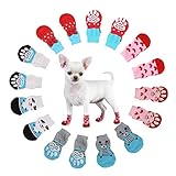 NO Hundesocken Anti Rutsch Socken für Katzen Pfotenschutz Hund Katze Pet Indoor Anti-Rutsch Socken Pfotenschutz und Traktion Dank Silikon-Gel für Hunde und Katzen, 4 Sätze, S