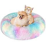 KROSER Hundebett Rundes Plüsch Katzenbett Weiches Waschbares Welpenbett Schöne Tierbett für klein Hund und Katzen Deluxe Haustierbett 60cm-Bunt MEHRWEG