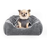 JOEJOY Hundebett Kleine Hunde mit Decke, Rechteckiges Hundesofa Katzenbett, Kleine Hunde Katzen Haustierbett, rutschfest Waschbar Hundebetten, 51x48x15cm, Passt bis zu 9kg Haustiere