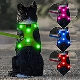 Domi LED-Hundegeschirr, per USB wiederaufladbar, kein Ziehen, Hundegeschirr mit bequemem, gepolstertem Anzug für kleine, mittelgroße und große Hunde, S [Neck:13.5'-18'; Chest:18'- 26'], grün