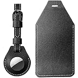 POPCLA Leder Schutzhülle für Airtag, Tracker Cover Halter Kompatibel mit Airtag, Anti-Verlust GPS Schutzhülle für Hundehalsband, Gepäckzubehör, Schwarz