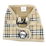 Twinkle & Mogly - Hundegeschirr Softgeschirr Meshgeschirr mitwachsend mit ausbruchssicherem doppelten Verschluss für kleine Hunde Beige Karomuster XS