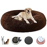 Haustierbett Flauschig Hundebett, Plüsch Rundes Weiches Beruhigende Hundekissen Donut Katzenbett Waschbar, Haustierbett für Katzen und Hunde- Coffee||Ø50cm/20in