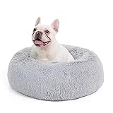 Bedsure Katzenbett waschbar Flauschiges Hundebett - Katzenschlafplatz für Katzen und kleine Hunde, plüsch Katzenkissen rund Kuschelbett Größe in 60x60 cm, hellgrau