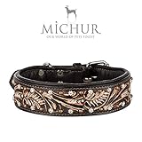 MICHUR Joris Hundehalsband Leder, Lederhalsband Hund, Halsband, Leder, Schwarz Braun mit Rundnieten und Steinchen,in verschiedenen Größen erhältlich