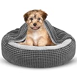 JOEJOY Hundebett, Hundebett Kleine Hunde, Hundebett Rund Hundesofa Flauschig Katzenbett Haustierbett mit Kapuze, Rutschfestes Hundebett Waschbar, 59x59x15cm, Passt bis zu 12kg Haustiere