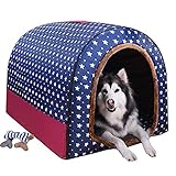 Haustierbett, Großer Hund Hundehütte Winter Warm halten Waschbar Innen Luxus Hundehütte Vier Jahreszeiten Hundehöhle Iglu 2 in 1 Hunde Kissen mit Knochenspielzeug,C,105x80x72cm