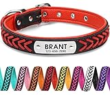 TagME Hundehalsband mit Name,Hundehalsband Leder Große Hunde,Hundehalsband mit Namen und Telefonnummer,Rot L 1 Stück