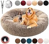 KZhanmy Hundebett Rund Hundesofa Beruhigende Flauschig Donut,Bequemes Wärme Hundekissen Katzenbett Waschbar,12 Farben Verfügbar mit Reißverschluss,Leicht zu Zerlegen-Khaki||L-70cm/27.5in