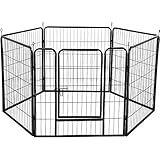 Yaheetech Welpenlaufstall Metall Freilaufgehege Welpenauslauf mit Tür aus 6 Panlen Für Hund, Katze, Welpe, Kaninchen, Meerschweinchen