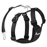 Pawaboo Hundesicherheitsgurt, verstellbar Auto Hunde Sicherheitsgurt Hundegurt Sicherheitsgeschirr mit Autosicherheitsgurt Clip, M Größe, Schwarz