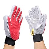 Merauno® Fellpflegehandschuh Tierhaarentferner Bürste Massage Fellpflege Grooming Glove Hund Katze Massageffekt & Deckhaarschutz (Rot, 2 Handschuhe (EIN Paar))