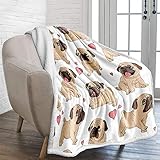 WONGS BEDDING Mops Kuscheldecke 150x200 Kinder Jungen Sherpa Decke Warm Wohndecke weiche & Flauschige Fleecedecke als Sofaüberwurf Sofadecke Couchdecke Doppelseitig Tagesdecke für Bett&Sofa