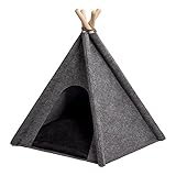 MYANIMALY TIPI Zelt für Haustiere 60 x 60 x 70(H) cm (+/- 3cm), Hundezelt, Katzenzelt, Haustierbett, Haustierhütte für Hunde und Katzen mit beidseitig anwendbarem Kissen, Gestell aus Kiefernholz