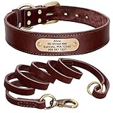 NC Personalisierte Hundehalsband und Leine Set Echtes Leder Haustier Halsbänder Hunde Walking Blei Leine für kleine große Hunde Pitbull XX S- XL