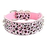 Fully Hundehalsband Halsband Pilz Nieten PU Leder Halskette Kragen Punk Blogger Verstellbar Welpen Labrador Huskie (XS, Rosa Leopard)