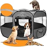 Tierhood ® Welpenauslauf faltbar [STAHLGERÜST] für Hunde & Katzen - wasserdichter Welpenlaufstall für die Wohnung - Laufstall Welpen - Hundeauslauf für Innen - Hundelaufstall - Dog Playpen